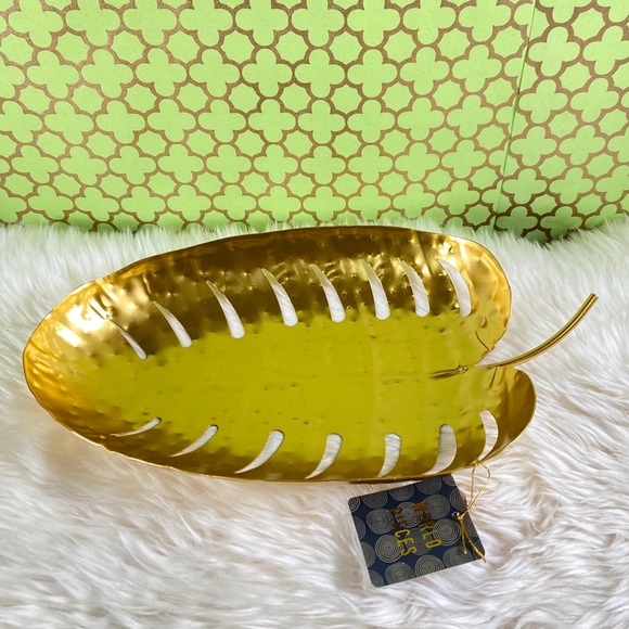 Monstera Gold Decorative Metal Tray Catchall - Picture 12 of 15
